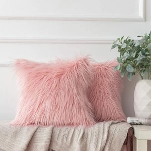 Pink Plush Faux Fur pillow covers set of 2 inspired by Pottery Barn